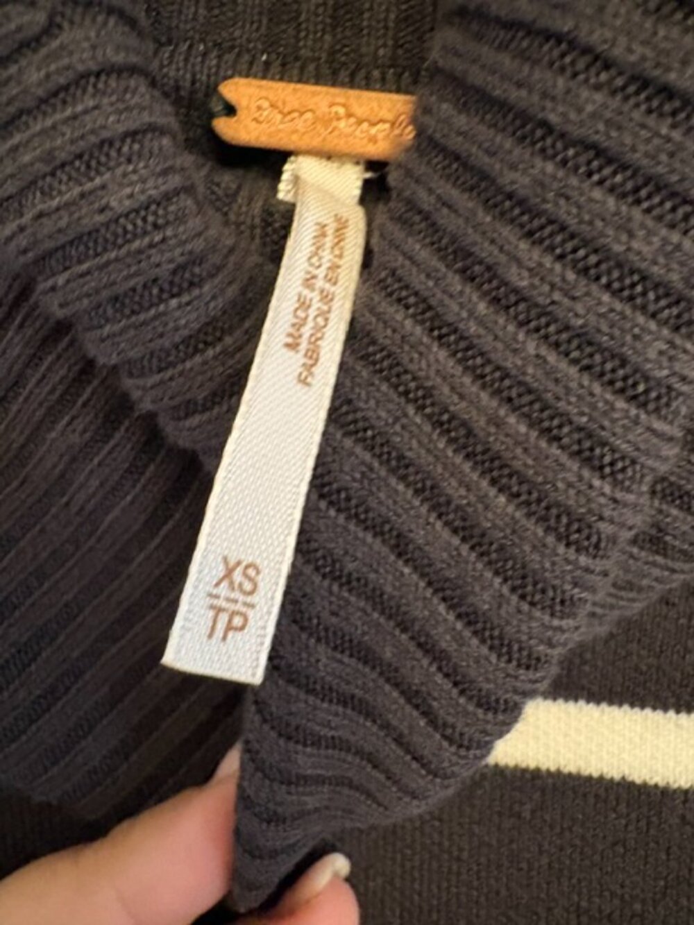 Free People Paulie Turtleneck Sweater in Gray with White Stripes, Size XS - Picture 6 of 8
